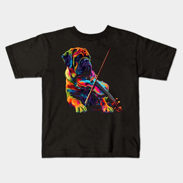 English Mastiff Playing Violin Kids T-Shirt by JH Mart